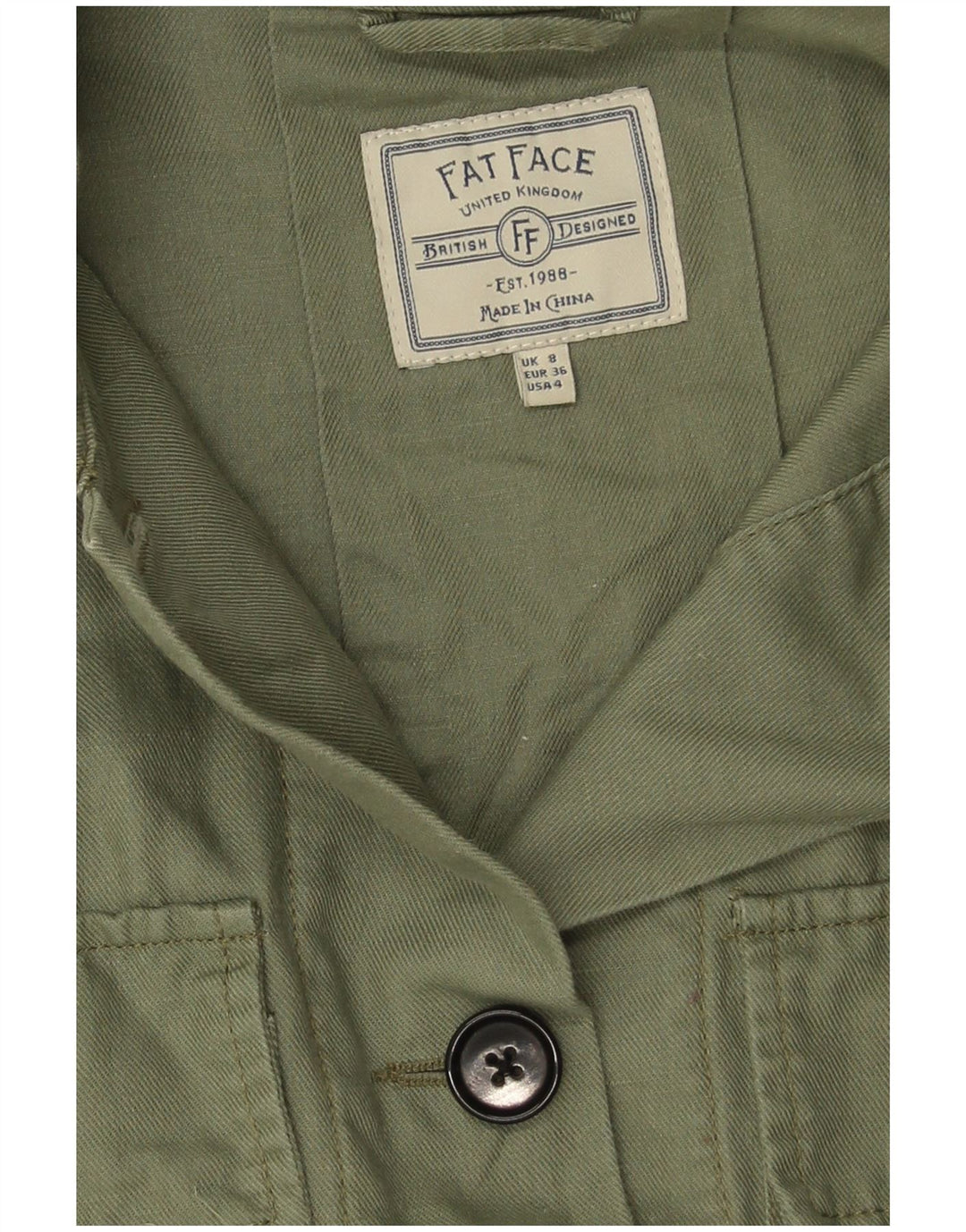 Jachetă militară supradimensionată pentru femei Fat Face UK 8 Small Green Linen