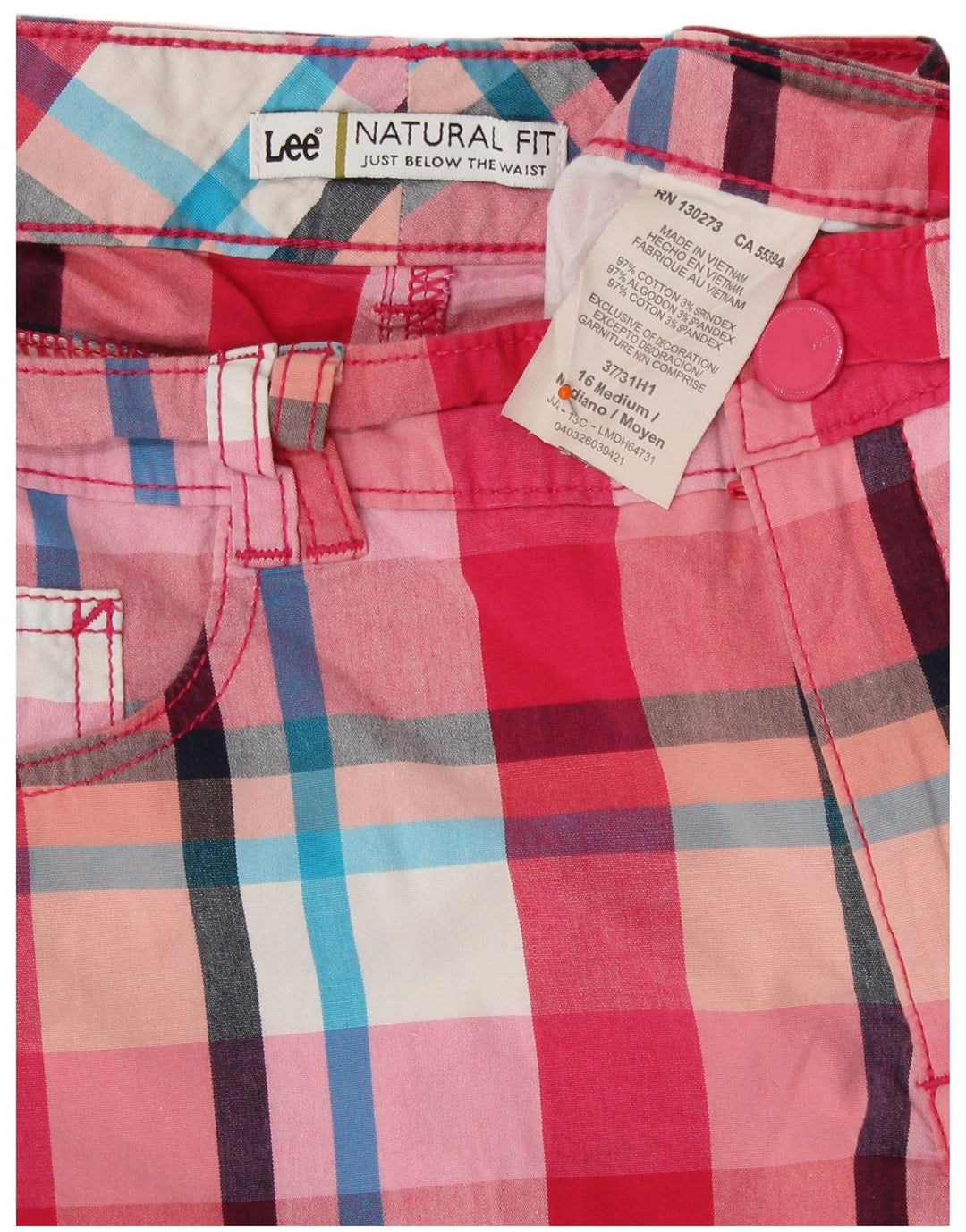 Pantaloni scurți casual pentru femei LEE Natural Fit US 16 2XL W38 Bumbac roșu check