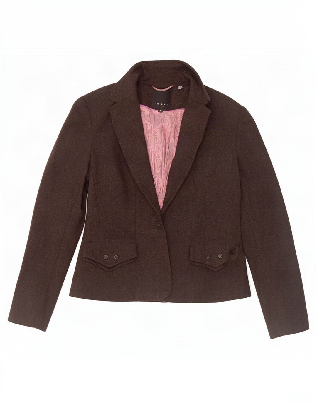 Jachetă Ted Baker pentru femei, cu 1 nasture, mărimea 3, lână maro medie