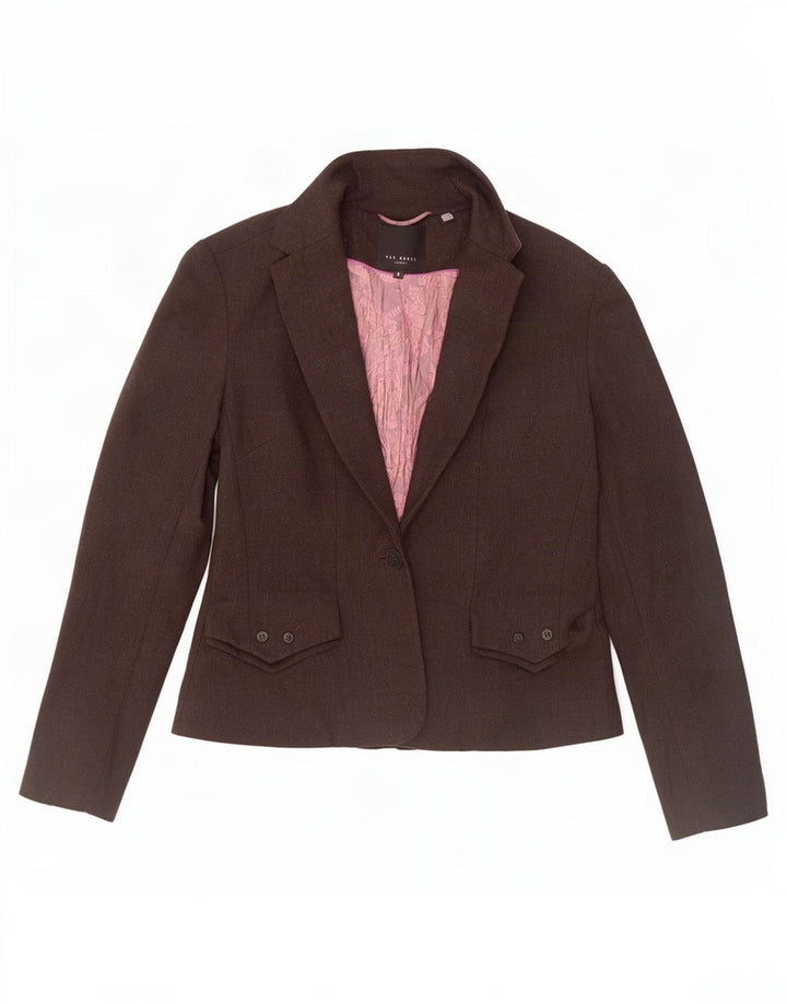 Jachetă Ted Baker pentru femei, cu 1 nasture, mărimea 3, lână maro medie