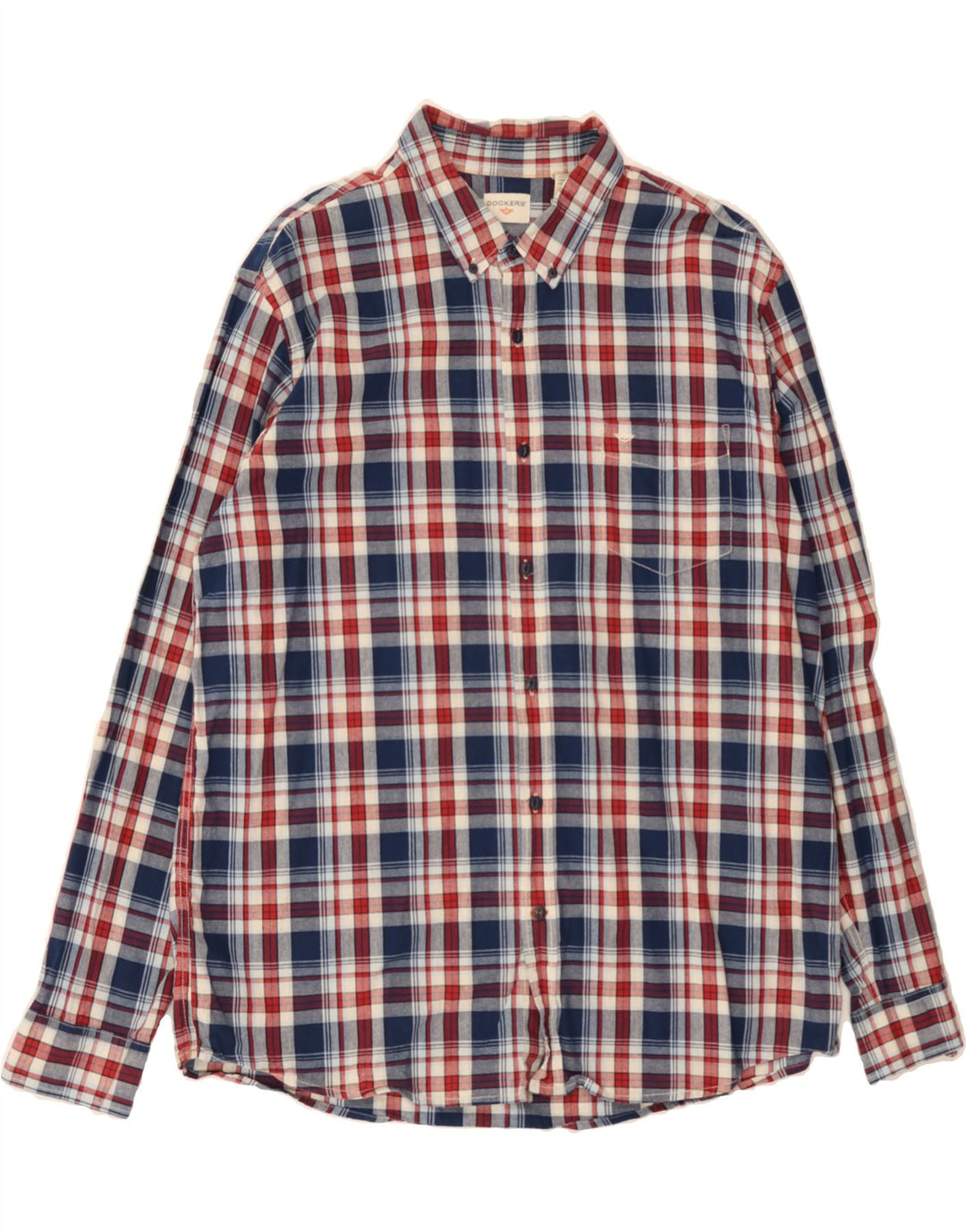DOCKERS Mens Flannel Shirt XL Navy Blue Check Cotton Vintage Dockers and Second-Hand Dockers from Messina Hembry 