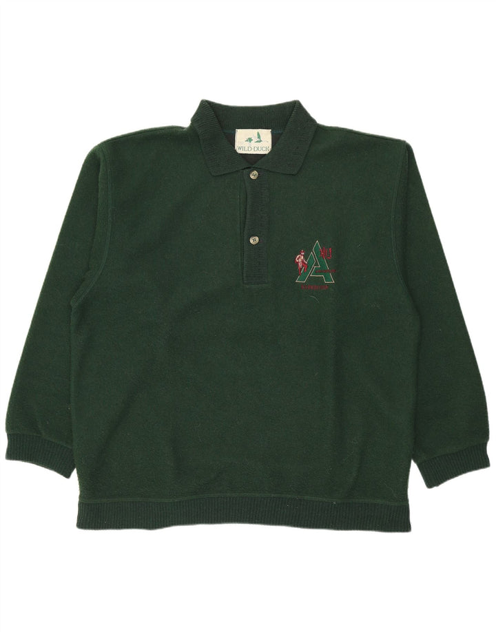 Pulover vintage pentru bărbați cu gât polo, lână verde medie