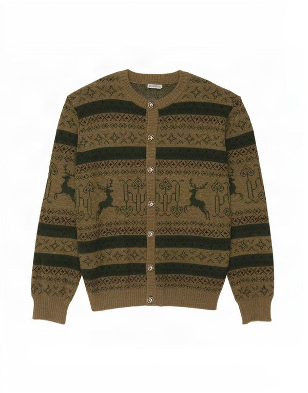 St. Peter Trachten Pulover Cardigan pentru bărbați Mediu Kaki Fair Isle Acrilic