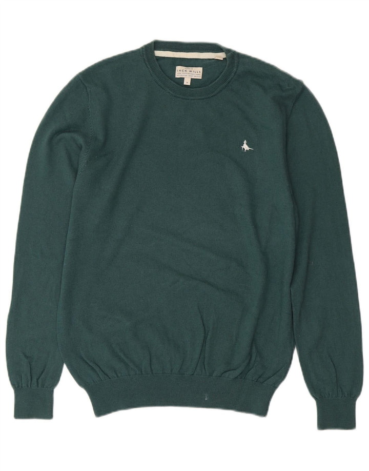 JACK WILLS Pulover pentru bărbați cu decolteu rotund din bumbac verde mediu