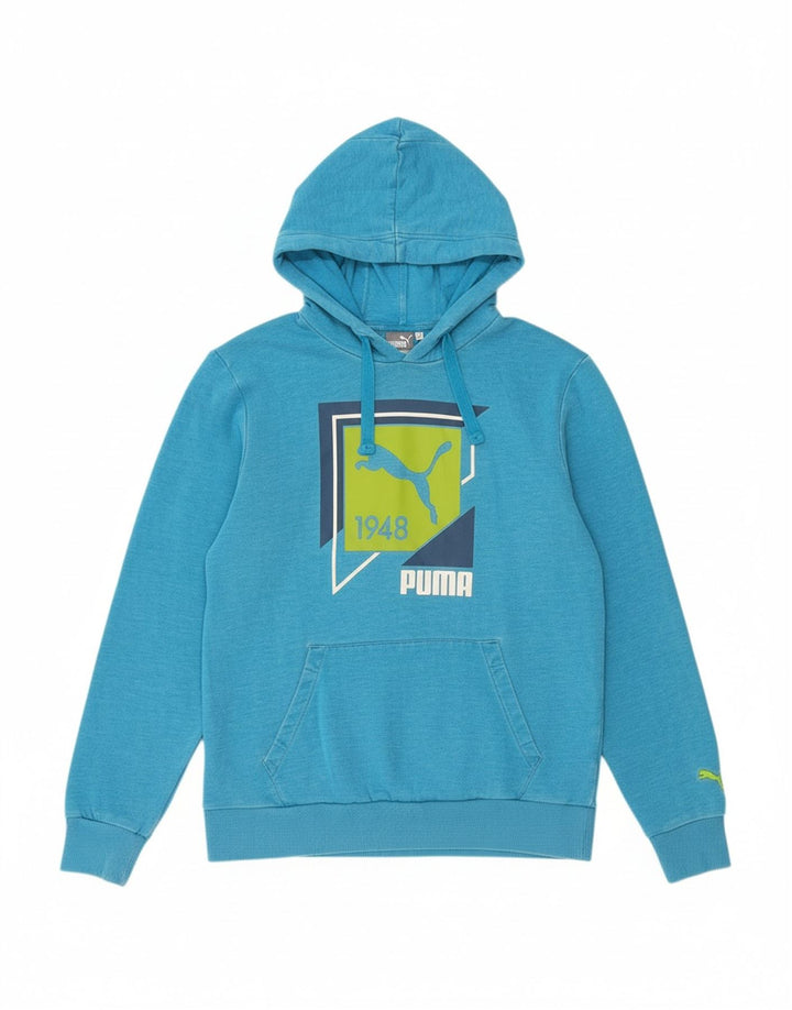 PUMA Mens Graphic Hoodie Jumper Medium Blue Cotton