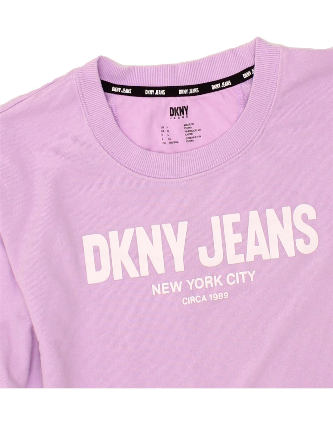 DKNY Womens Oversized Sweatshirt Jumper UK 16 Large Purple Colourblock Vintage Dkny and Second-Hand Dkny from Messina Hembry 