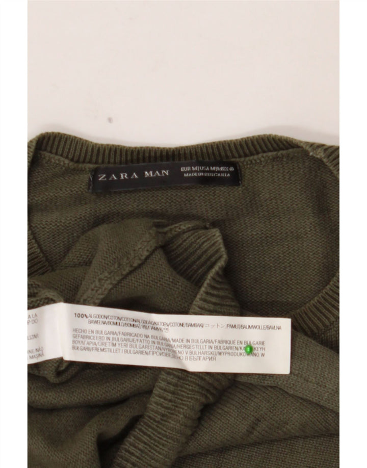 Pulover ZARA pentru bărbați cu decolteu rotund, bumbac mediu kaki