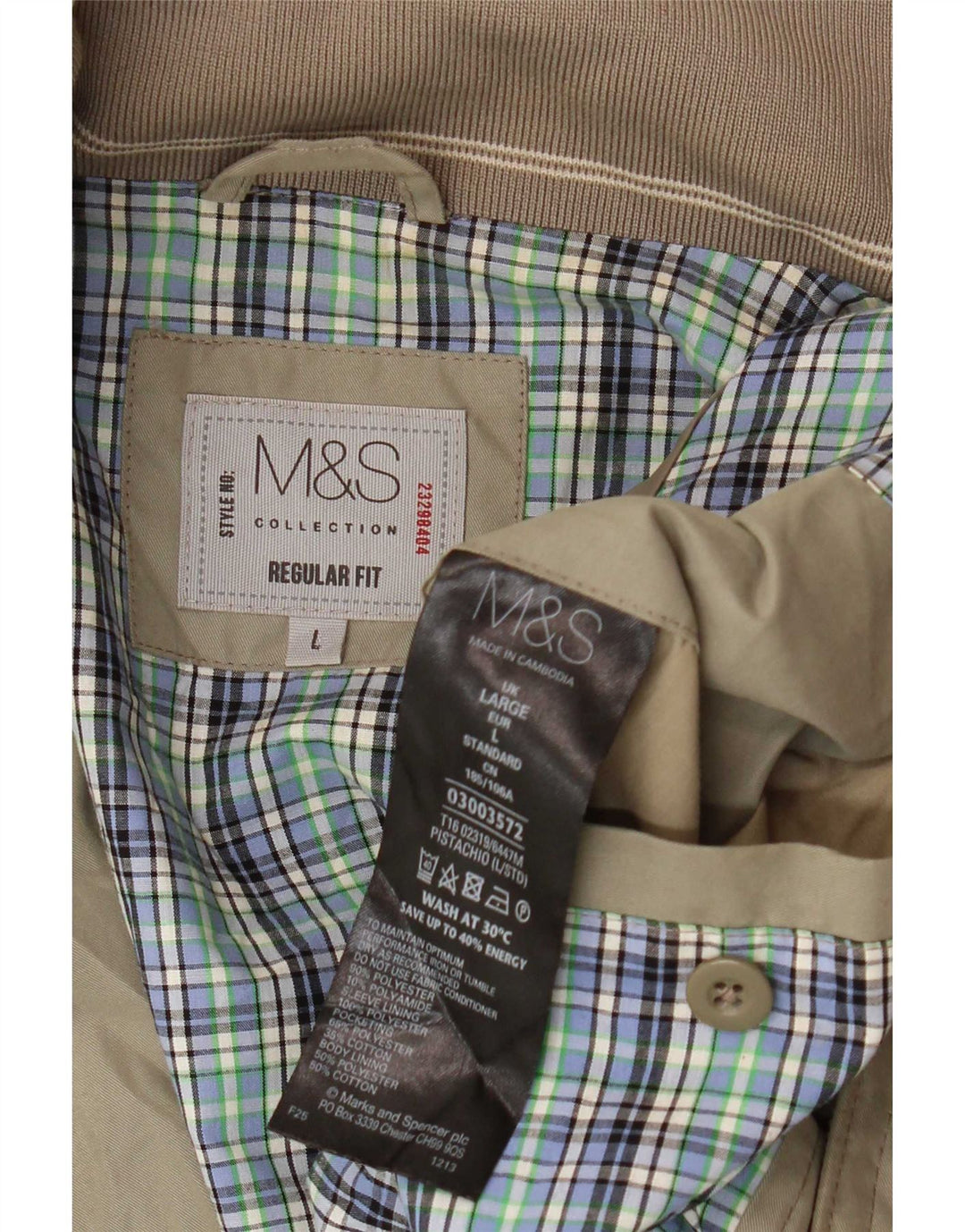 Geacă bomber pentru bărbați Marks & Spencer, cu ajustare normală, UK 40, mare, bej, poliester