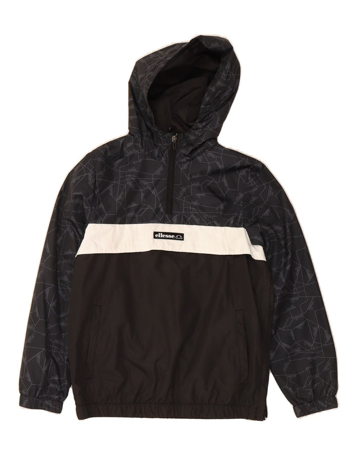 ELLESSE Boys Hooded Pullover Rain Jacket 12-13 Years Black Colourblock Vintage Ellesse and Second-Hand Ellesse from Messina Hembry 