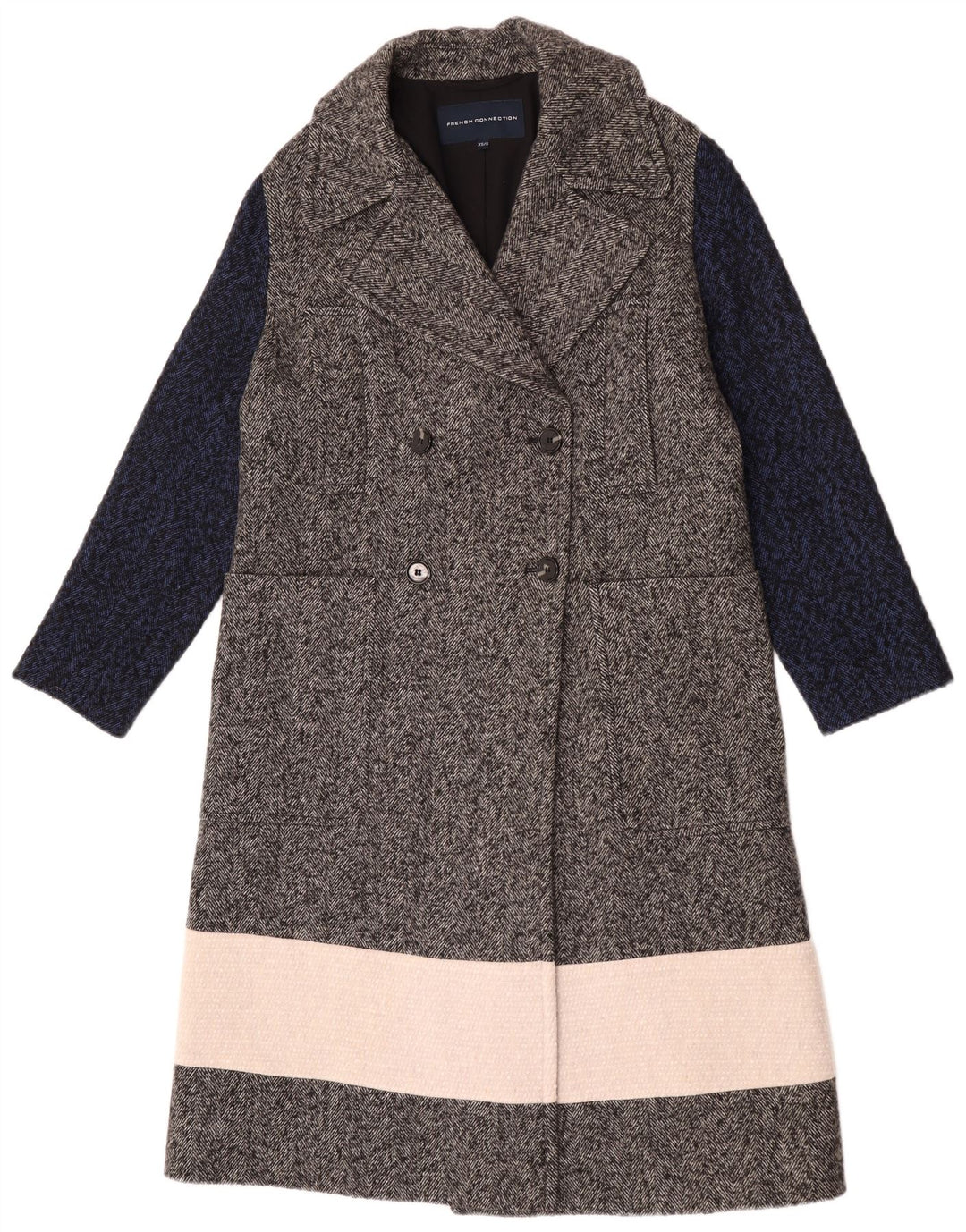 French Connection Palton dublu pentru femei UK 6 XS Gri Colorblock