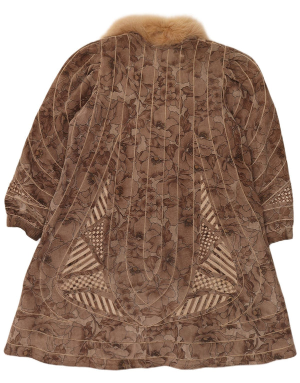 VINTAGE pardesiu reversibil pentru femei din blană artificială UK 18 XL maro floral