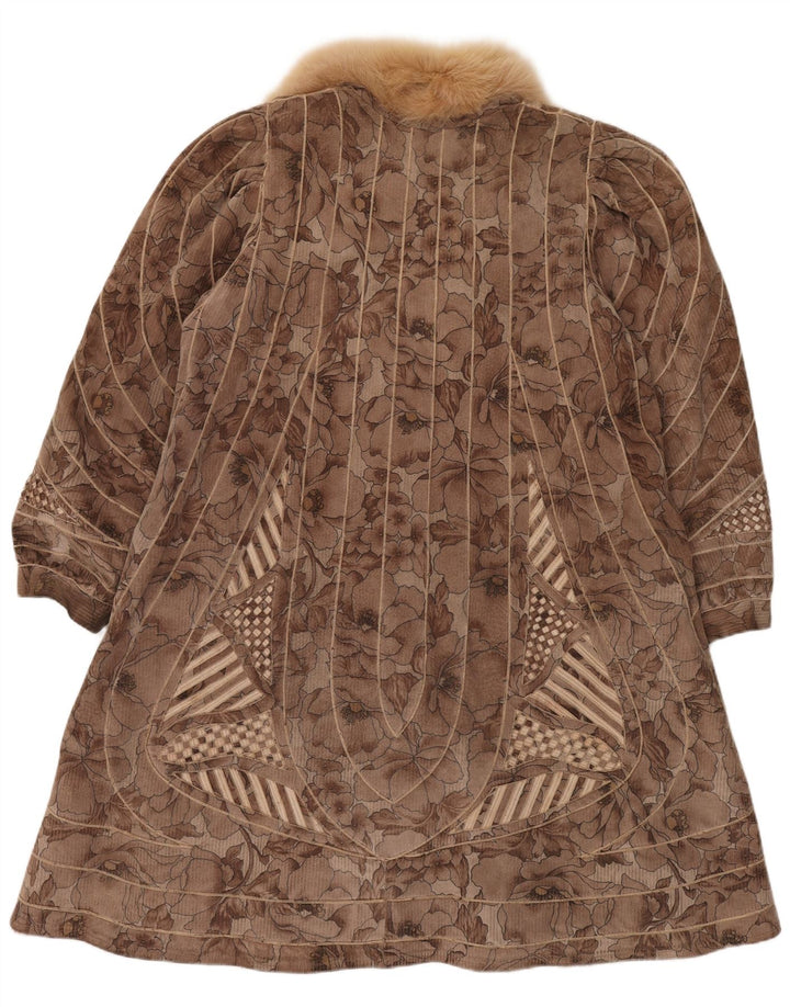 VINTAGE pardesiu reversibil pentru femei din blană artificială UK 18 XL maro floral