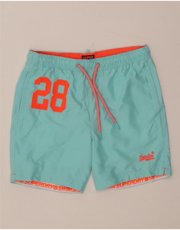 Pantaloni scurți de înot grafic Superdry pentru bărbați, poliester albastru mediu
