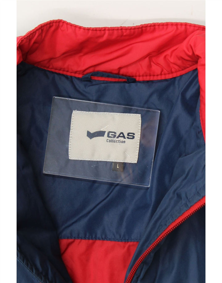 GAS Womens Graphic Bomber Jacket UK 16 Large Navy Blue Vintage Gas and Second-Hand Gas from Messina Hembry 