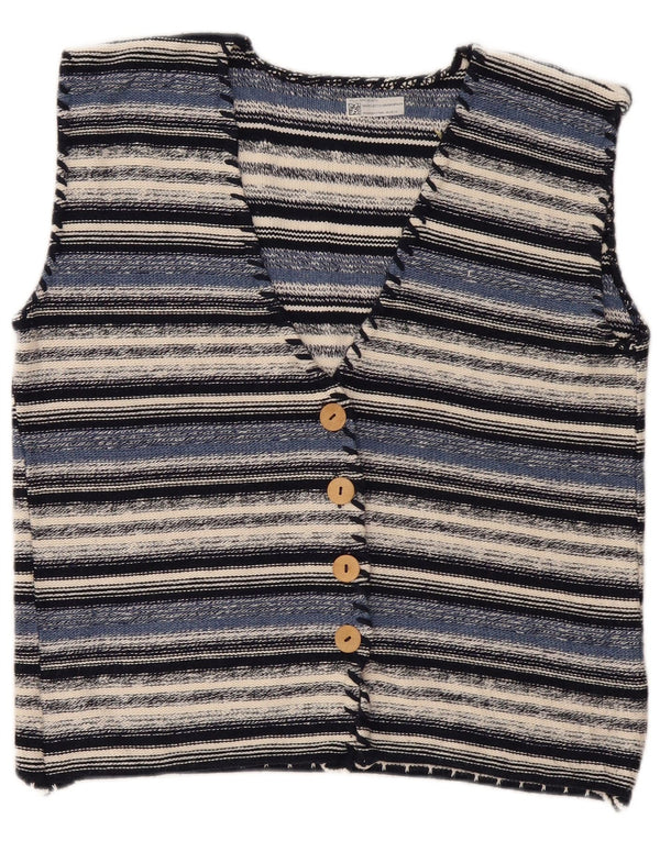 Pulover Cardigan fără mâneci vintage pentru femei UK 16 mare cu dungi albastre