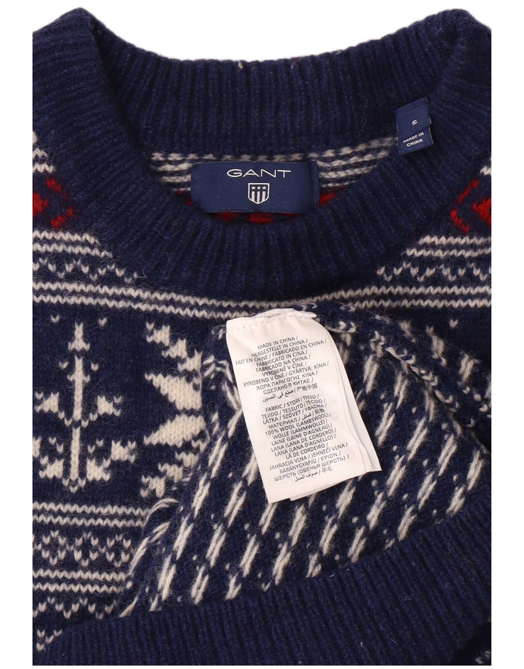 GANT Pulover pentru bărbați cu gât crew pulover mic albastru bleumarin din lână Fair Isle