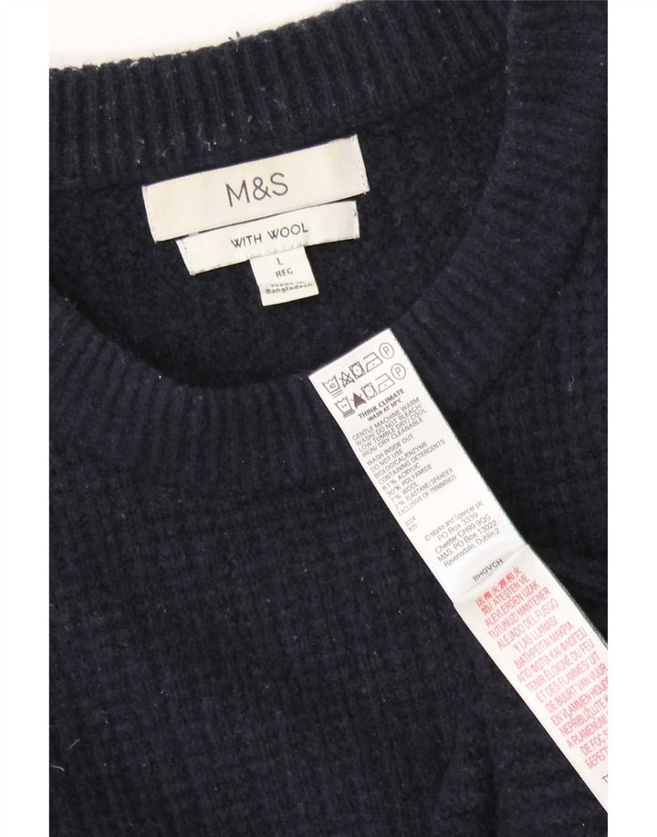 Pulover pentru bărbați Marks & Spencer, cu gât roșu, mare, acrilic, albastru bleumarin