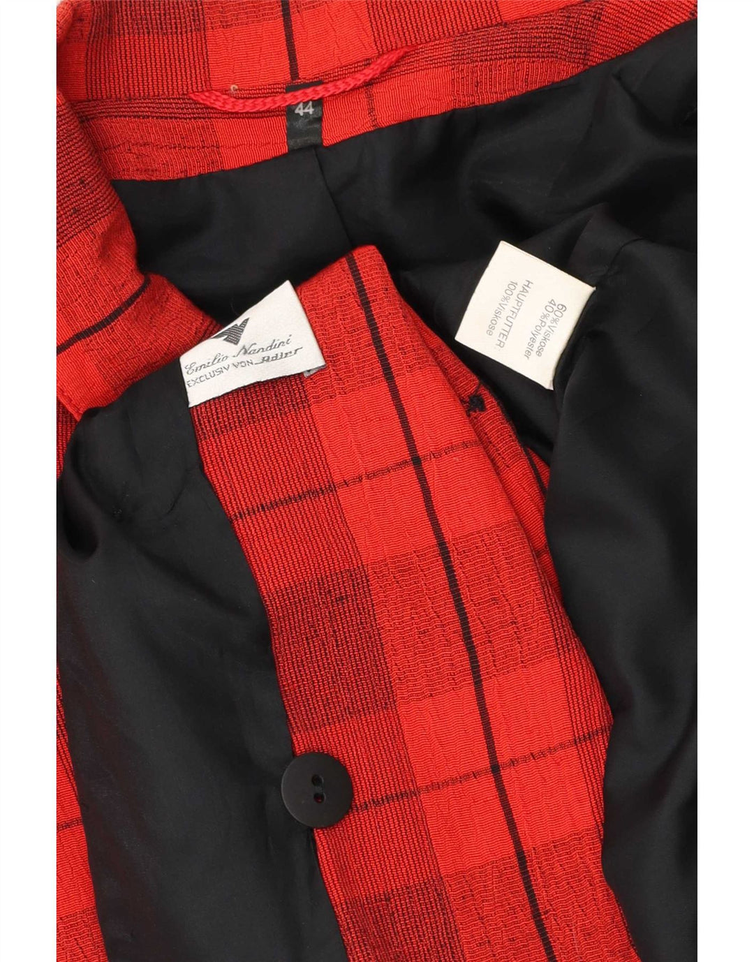 Jachetă vintage pentru femei cu piept dublu EU 44 XL, viscoză cu carouri roșii