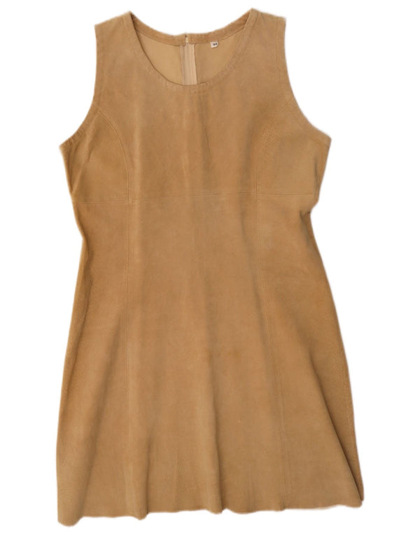 VINTAGE Womens Sleeveless Suede Sheath Dress IT 44 Medium Beige Leather