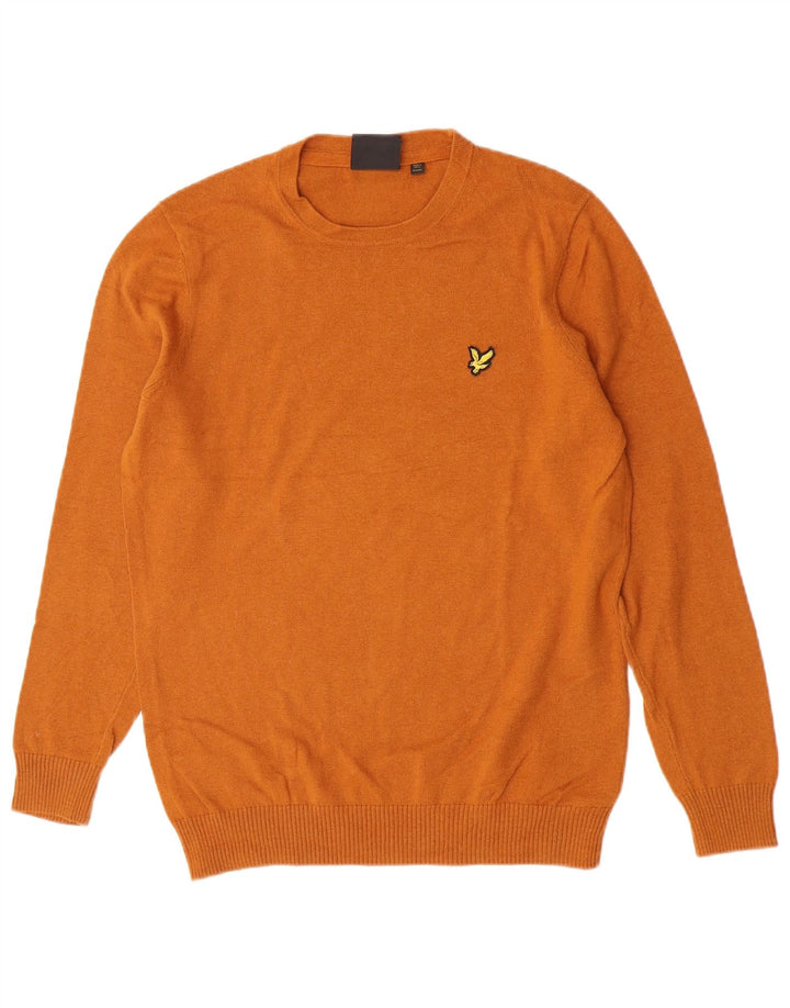 Pulover Lyle & Scott pentru bărbați, cu gât roșu, bumbac portocaliu mediu