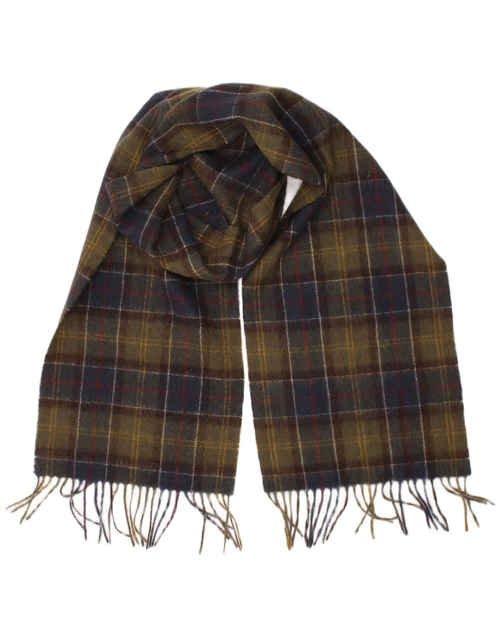 Eșarfă dreptunghiulară pentru bărbați Barbour, mărime unică, kaki, carouri, lână de miel, clasică