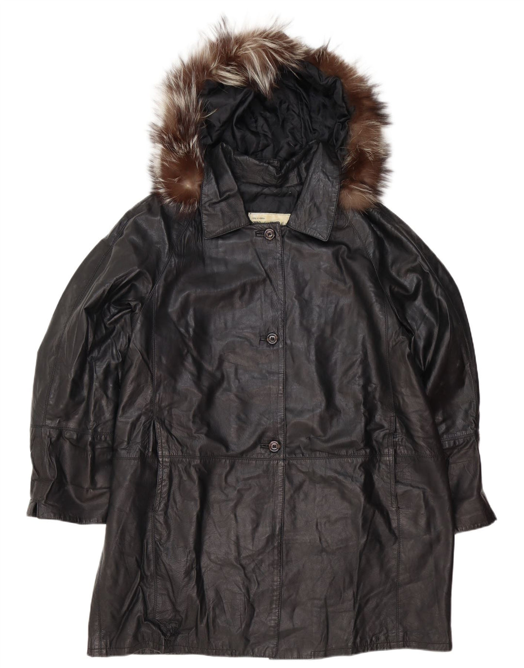 Palton de piele supradimensionat pentru femei cu glugă vintage IT 48 XL din piele neagră