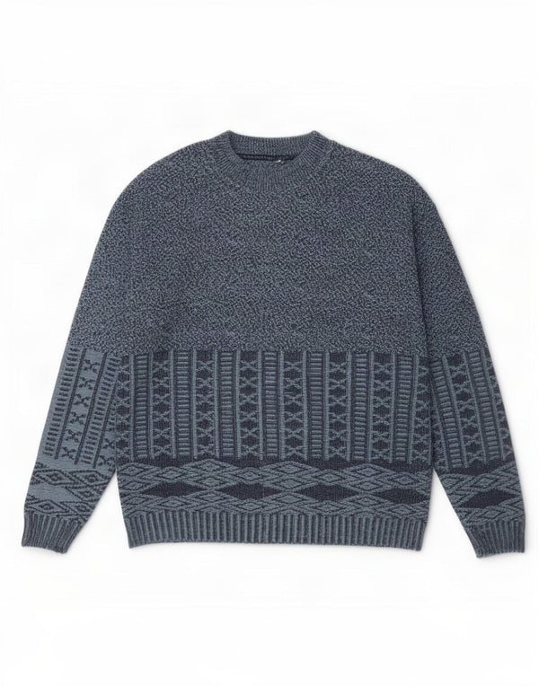 Pulover vintage pentru bărbați cu gât țestoasă XL bleumarin geometric