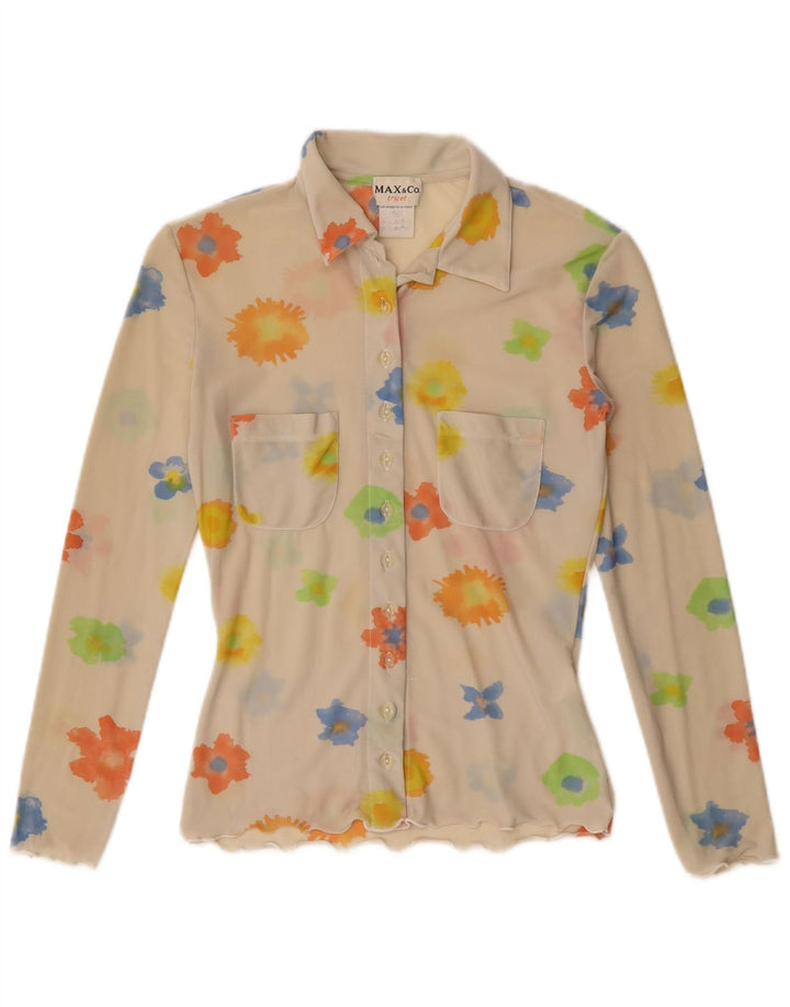 Bluză cămașă pentru femei Max & Co. UK 12 Medium Alb catifelat Floral