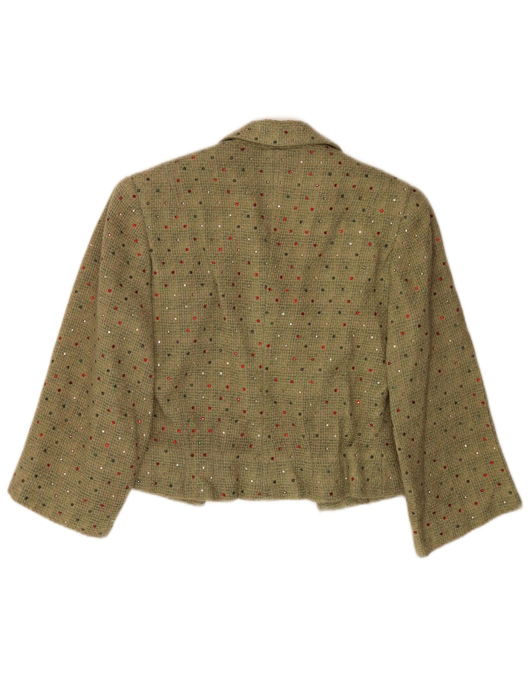 Jachetă vintage pentru femei crop cu mâneci 3/4, UK 12, verde mediu pete