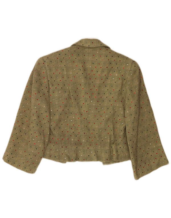 Jachetă vintage pentru femei crop cu mâneci 3/4, UK 12, verde mediu pete
