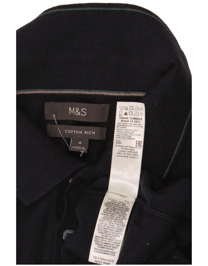 Pulover pentru bărbați Marks & Spencer, cu gât polo, bumbac mediu albastru bleumarin