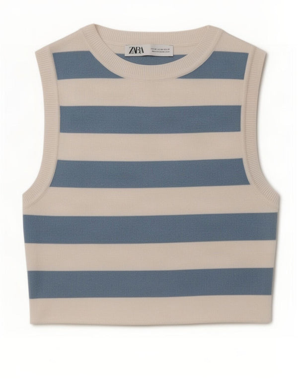 Top Vest Crop pentru Damă Zara UK 12 Medium Blue Striped