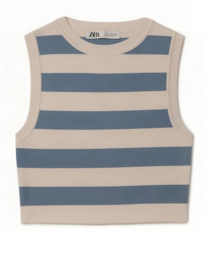 Top Vest Crop pentru Damă Zara UK 12 Medium Blue Striped