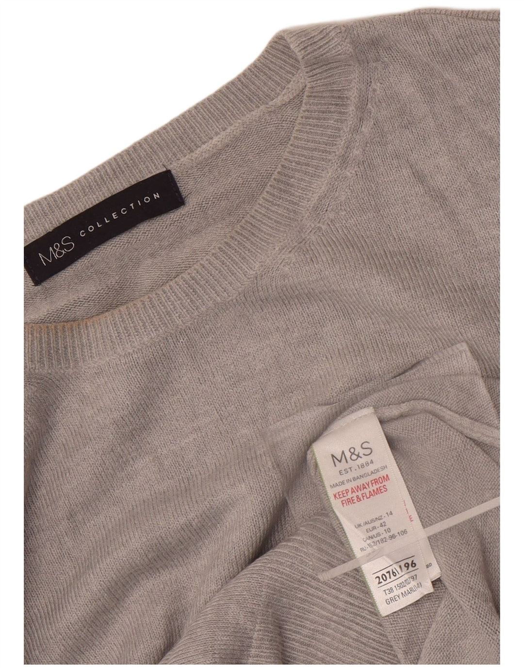 Pulover pentru femei Marks & Spencer cu decolteu triplu UK 14 mare, gri acrilic