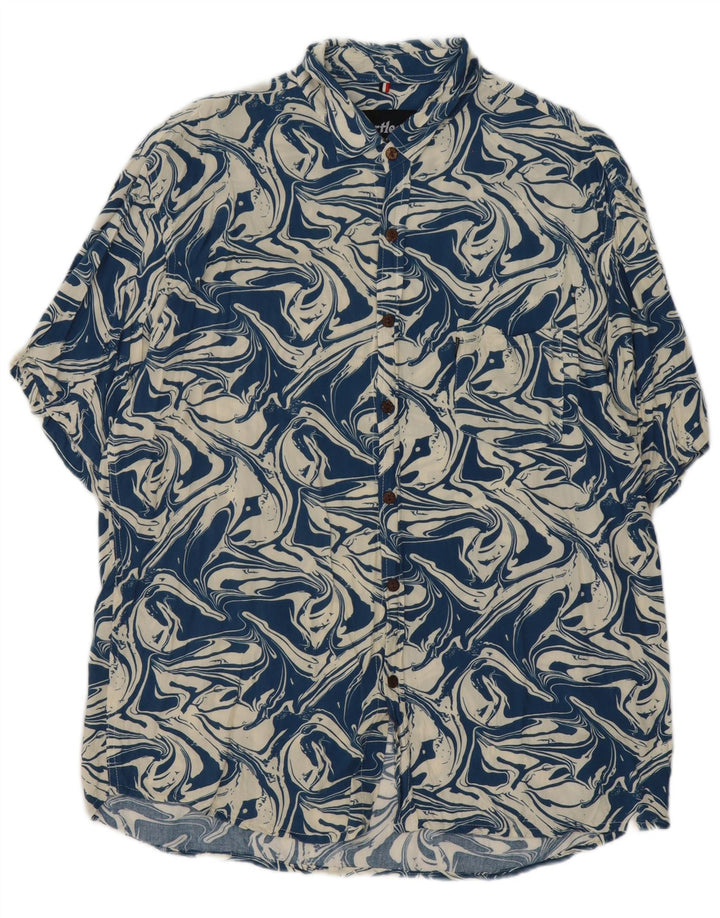 Cămașă cu mânecă scurtă pentru bărbați, fără inimă, cu model abstract, bumbac bleumarin 2XL