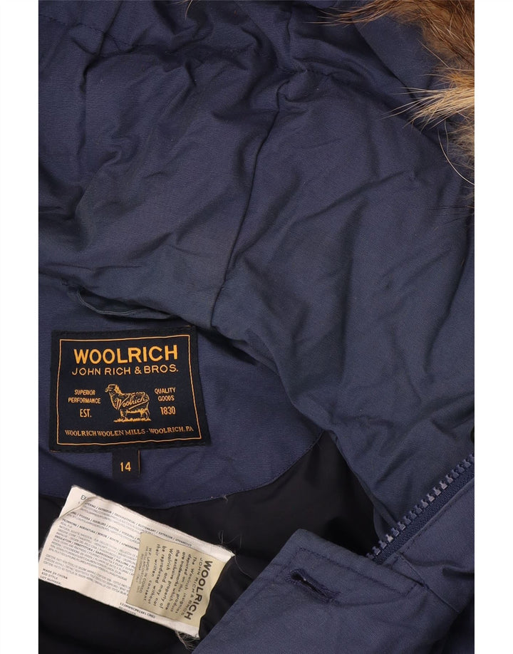 Palton căptușit cu glugă pentru băieți Woolrich 13-14 ani, bumbac albastru