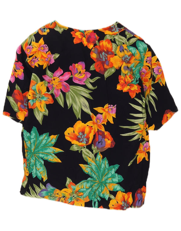 Bluză cămașă cu mânecă scurtă pentru femei vintage UK 12 Medium Black Floral
