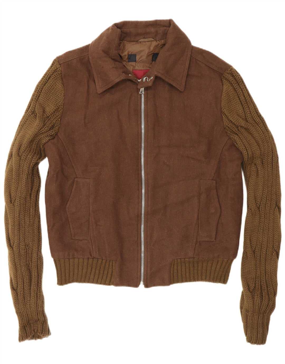 Jachetă bomber din tricot pentru bărbați Zara UK 40 mare, maro, lână color bloc