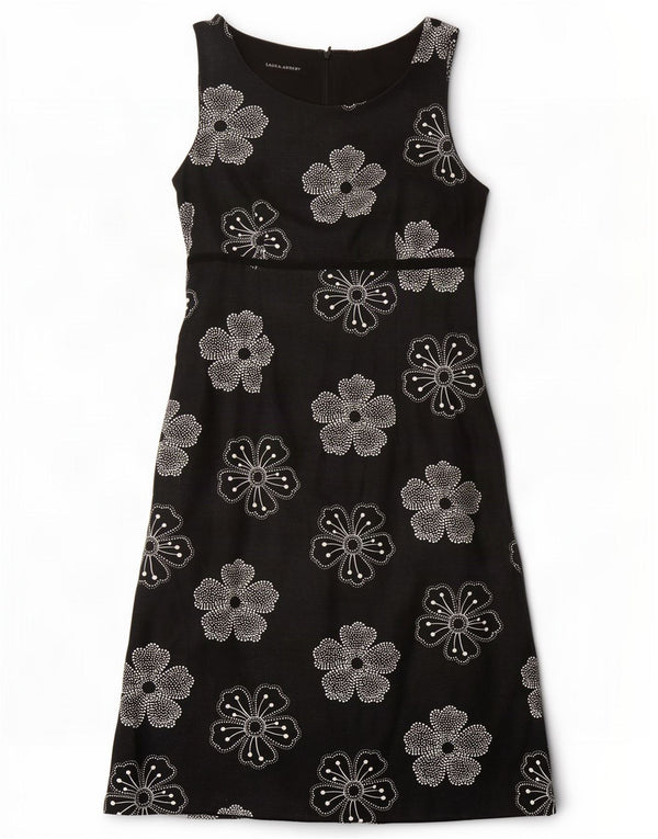 Rochie A-Line fără mâneci pentru femei Laura Ashley UK 8 Mic Negru Floral In