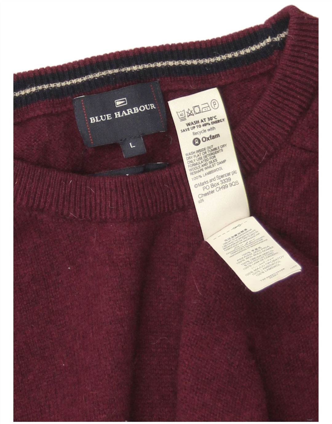 Marks & Spencer Pulover pentru bărbați, Blue Harbour, cu decolteu, mare, burgundă