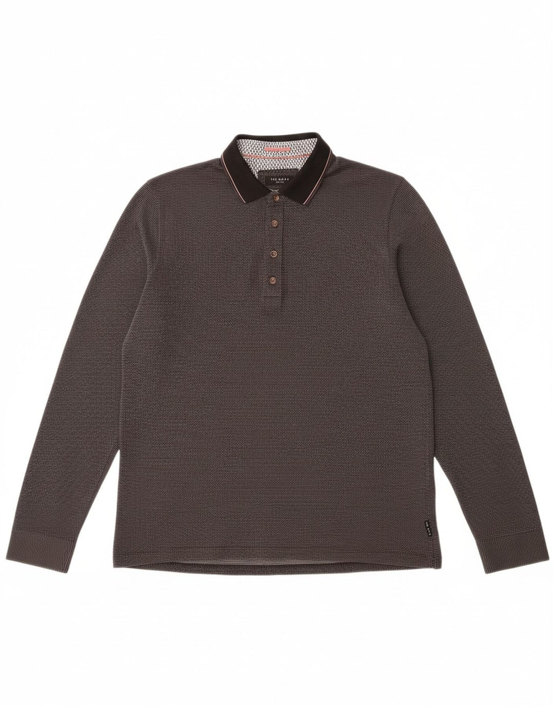 TED BAKER Mens Long Sleeve Polo Shirt Size 3 Medium Black Spotted Cotton
