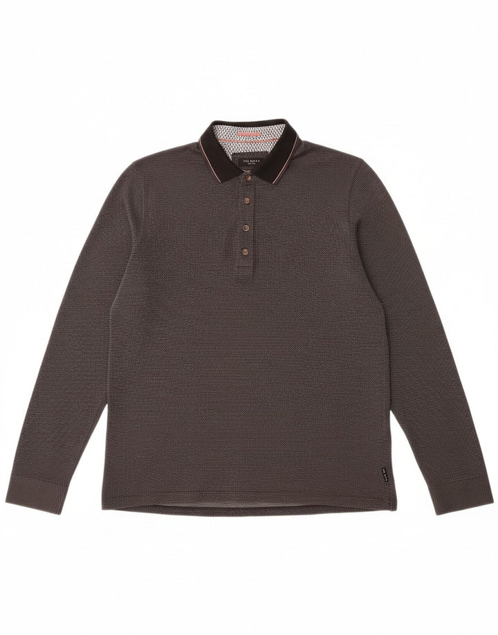 TED BAKER Mens Long Sleeve Polo Shirt Size 3 Medium Black Spotted Cotton