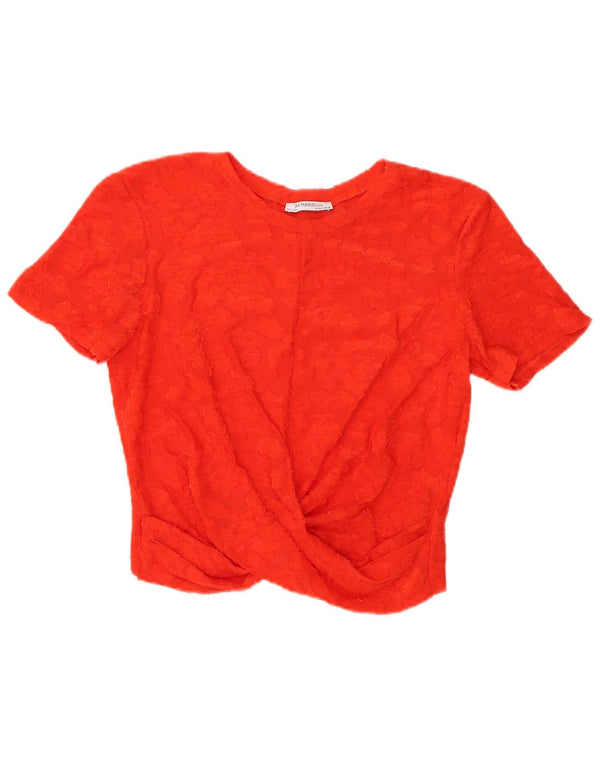 Bluză Crop Top Trafaluc pentru femei Zara UK 14 Large Orange Floral