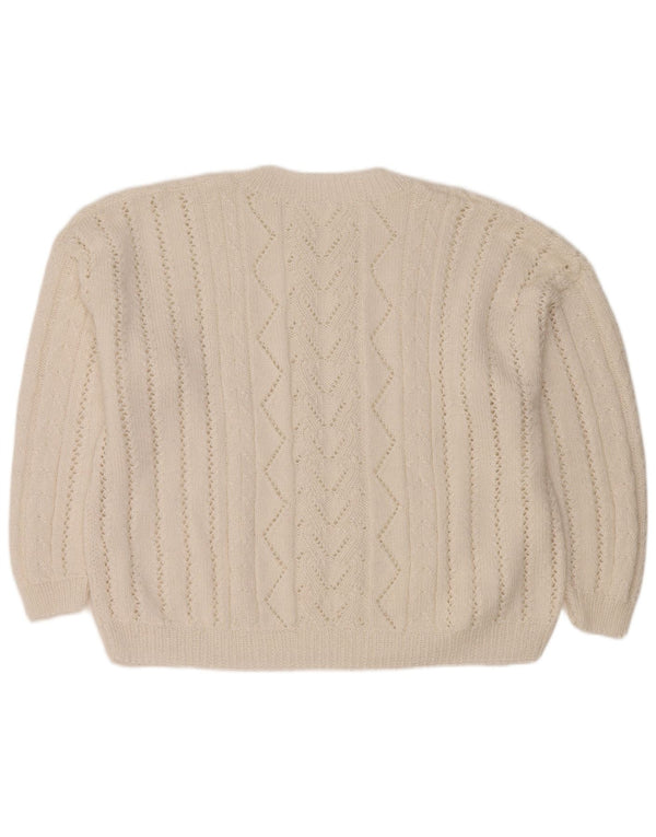 Pulover vintage pentru femei cu gât supradimensionat, pulover UK 18 XL, alb
