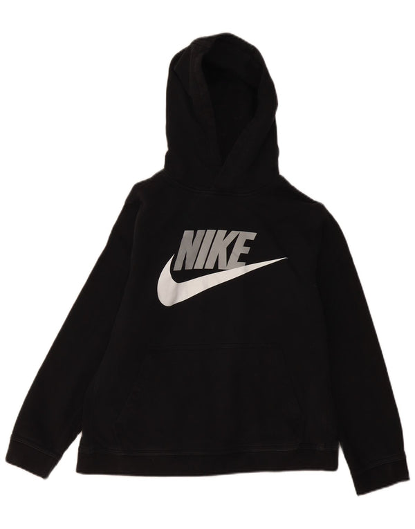 Nike Boys Graphic Hoodie Jumper 12-13 Years Large Black Cotton