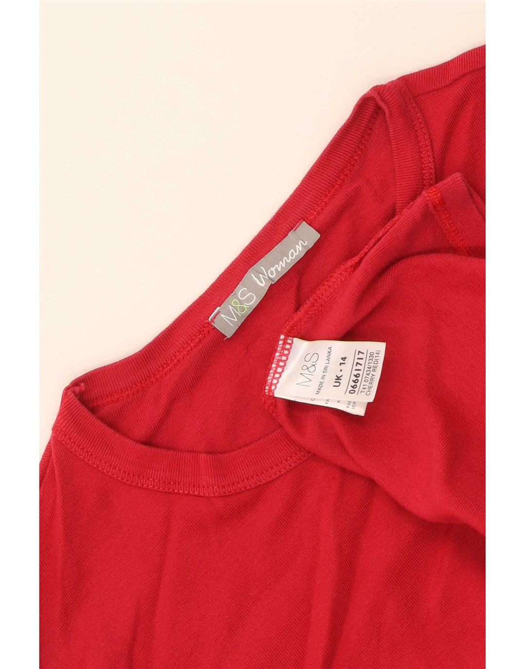 Top pentru femei Marks & Spencer cu mânecă lungă UK 14, bumbac roșu mediu