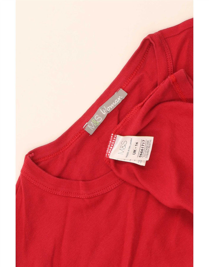 Top pentru femei Marks & Spencer cu mânecă lungă UK 14, bumbac roșu mediu