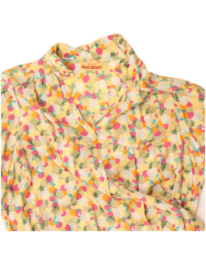 Bluză cămașă vintage pentru femei cu model abstract, UK 14, galben mare