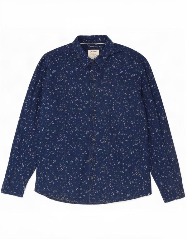 Cămașă pentru bărbați Fat Face Indigo Dye 2XL, bumbac floral, albastru bleumarin