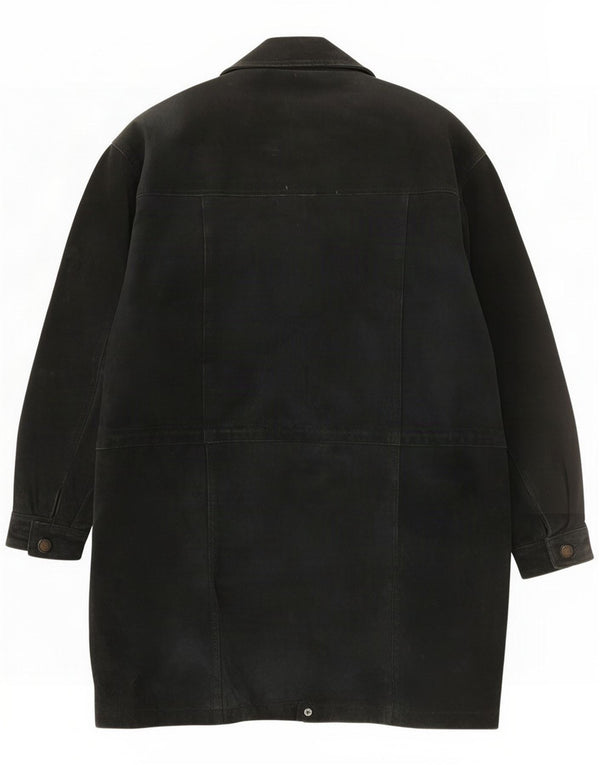 Vintage Womens Suede Overcoat UK 12 Medium Navy Blue Leather